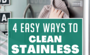 A person diligently cleaning stainless steel with a cloth, showcasing "4 Easy Ways to Clean Stainless Steel Appliances.